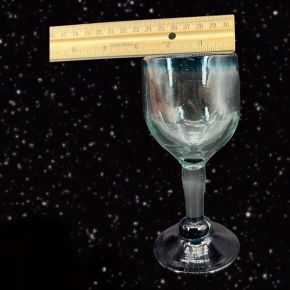 Hand Blown Glass Goblet Set Margarita Drinking Glasses Cobalt Blue Clear Glass - Picture 11 of 12